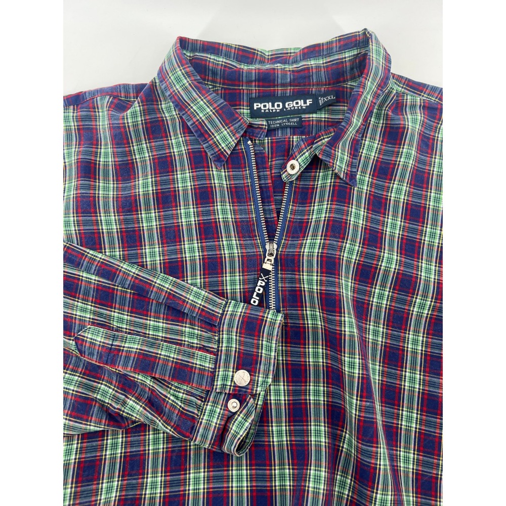 Polo Golf Ralph Lauren Technical Shirt Mens XXL Plaid Quarter Zip Lyocell Red